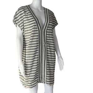 One Teaspoon Bangalow Cotton Sleeveless Relaxed Fit Mini Dress Cream Striped  L